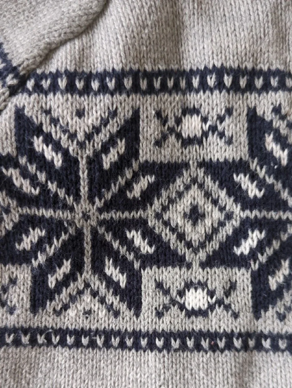 Hooded Knit Baby One-Piece with Nordic Pattern - Light Gray
